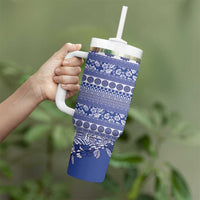Fiji Marau na Kerisimasi Tumbler With Handle Blue Tagimoucia Tapa Masi Tribal LT9 - Polynesian Pride