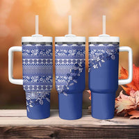 Fiji Marau na Kerisimasi Tumbler With Handle Blue Tagimoucia Tapa Masi Tribal LT9 - Polynesian Pride