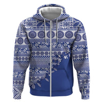 Fiji Marau na Kerisimasi Zip Hoodie Blue Tagimoucia Tapa Masi Tribal LT9 Zip Hoodie Blue - Polynesian Pride