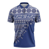 Fiji Marau na Kerisimasi Zipper Polo Shirt Blue Tagimoucia Tapa Masi Tribal LT9 Blue - Polynesian Pride