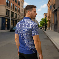 Fiji Marau na Kerisimasi Zipper Polo Shirt Blue Tagimoucia Tapa Masi Tribal LT9 - Polynesian Pride