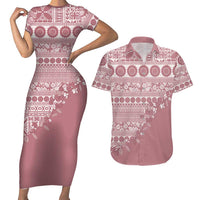 Fiji Marau na Kerisimasi Couples Matching Short Sleeve Bodycon Dress and Hawaiian Shirt Dusty Rose Tagimoucia Tapa Masi Tribal LT9 Pink - Polynesian Pride