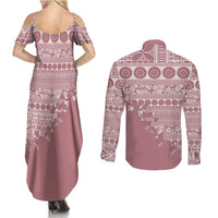 Fiji Marau na Kerisimasi Couples Matching Summer Maxi Dress and Long Sleeve Button Shirt Dusty Rose Tagimoucia Tapa Masi Tribal LT9 - Polynesian Pride