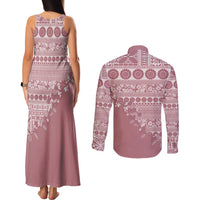 Fiji Marau na Kerisimasi Couples Matching Tank Maxi Dress and Long Sleeve Button Shirt Dusty Rose Tagimoucia Tapa Masi Tribal LT9 - Polynesian Pride