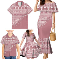 Fiji Marau na Kerisimasi Family Matching Mermaid Dress and Hawaiian Shirt Dusty Rose Tagimoucia Tapa Masi Tribal LT9 - Polynesian Pride