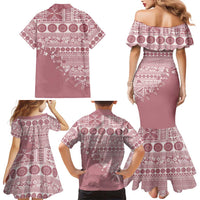 Fiji Marau na Kerisimasi Family Matching Mermaid Dress and Hawaiian Shirt Dusty Rose Tagimoucia Tapa Masi Tribal LT9 - Polynesian Pride