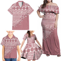 Fiji Marau na Kerisimasi Family Matching Off Shoulder Maxi Dress and Hawaiian Shirt Dusty Rose Tagimoucia Tapa Masi Tribal LT9 - Polynesian Pride