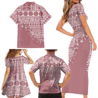 Fiji Marau na Kerisimasi Family Matching Short Sleeve Bodycon Dress and Hawaiian Shirt Dusty Rose Tagimoucia Tapa Masi Tribal LT9 - Polynesian Pride