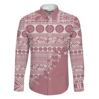 Fiji Marau na Kerisimasi Family Matching Tank Maxi Dress and Hawaiian Shirt Dusty Rose Tagimoucia Tapa Masi Tribal LT9 Dad's Shirt - Long Sleeve Pink - Polynesian Pride