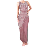 Fiji Marau na Kerisimasi Family Matching Tank Maxi Dress and Hawaiian Shirt Dusty Rose Tagimoucia Tapa Masi Tribal LT9 Mom's Dress Pink - Polynesian Pride