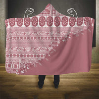 Fiji Marau na Kerisimasi Hooded Blanket Dusty Rose Tagimoucia Tapa Masi Tribal LT9 - Polynesian Pride