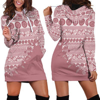 Fiji Marau na Kerisimasi Hoodie Dress Dusty Rose Tagimoucia Tapa Masi Tribal LT9 - Polynesian Pride