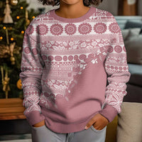 Fiji Marau na Kerisimasi Kid Ugly Christmas Sweater Dusty Rose Tagimoucia Tapa Masi Tribal LT9 - Polynesian Pride