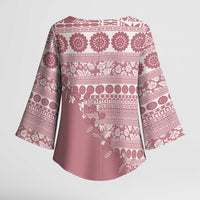Fiji Marau na Kerisimasi Kimono Sleeve Blouse Dusty Rose Tagimoucia Tapa Masi Tribal LT9 - Polynesian Pride