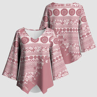 Fiji Marau na Kerisimasi Kimono Sleeve Blouse Dusty Rose Tagimoucia Tapa Masi Tribal LT9 - Polynesian Pride