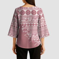 Fiji Marau na Kerisimasi Kimono Sleeve Blouse Dusty Rose Tagimoucia Tapa Masi Tribal LT9 - Polynesian Pride