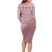 Fiji Marau na Kerisimasi Long Sleeve Bodycon Dress Dusty Rose Tagimoucia Tapa Masi Tribal LT9 - Polynesian Pride