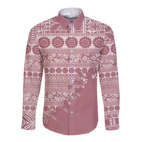 Fiji Marau na Kerisimasi Long Sleeve Button Shirt Dusty Rose Tagimoucia Tapa Masi Tribal LT9 Unisex Pink - Polynesian Pride