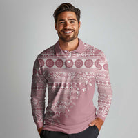 Fiji Marau na Kerisimasi Long Sleeve Polo Shirt Dusty Rose Tagimoucia Tapa Masi Tribal LT9 - Polynesian Pride