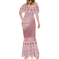 Fiji Marau na Kerisimasi Mermaid Dress Dusty Rose Tagimoucia Tapa Masi Tribal LT9 - Polynesian Pride