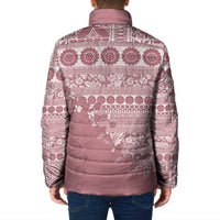 Fiji Marau na Kerisimasi Padded Jacket Dusty Rose Tagimoucia Tapa Masi Tribal LT9 - Polynesian Pride