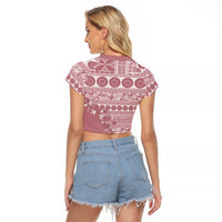 Fiji Marau na Kerisimasi Raglan Cropped T Shirt Dusty Rose Tagimoucia Tapa Masi Tribal LT9 - Polynesian Pride