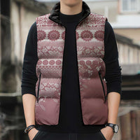 Fiji Marau na Kerisimasi Sleeveless Puffer Jacket Dusty Rose Tagimoucia Tapa Masi Tribal LT9 - Polynesian Pride