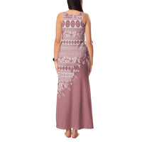Fiji Marau na Kerisimasi Tank Maxi Dress Dusty Rose Tagimoucia Tapa Masi Tribal LT9 - Polynesian Pride
