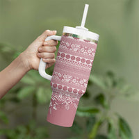 Fiji Marau na Kerisimasi Tumbler With Handle Dusty Rose Tagimoucia Tapa Masi Tribal LT9 - Polynesian Pride