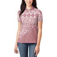 Fiji Marau na Kerisimasi Women Polo Shirt Dusty Rose Tagimoucia Tapa Masi Tribal LT9 - Polynesian Pride
