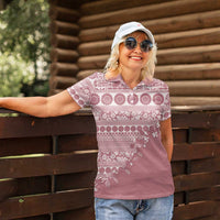 Fiji Marau na Kerisimasi Women Polo Shirt Dusty Rose Tagimoucia Tapa Masi Tribal LT9 - Polynesian Pride