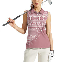 Fiji Marau na Kerisimasi Women Sleeveless Polo Shirt Dusty Rose Tagimoucia Tapa Masi Tribal LT9 - Polynesian Pride