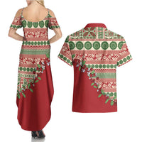 Fiji Marau na Kerisimasi Couples Matching Summer Maxi Dress and Hawaiian Shirt Red Tagimoucia Tapa Masi Tribal LT9 - Polynesian Pride