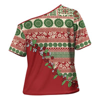 Fiji Marau na Kerisimasi Cross Shoulder Shirt Red Tagimoucia Tapa Masi Tribal LT9 - Polynesian Pride