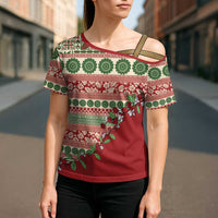 Fiji Marau na Kerisimasi Cross Shoulder Shirt Red Tagimoucia Tapa Masi Tribal LT9 - Polynesian Pride