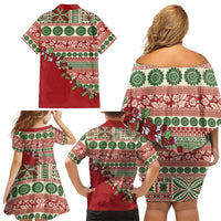 Fiji Marau na Kerisimasi Family Matching Off Shoulder Short Dress and Hawaiian Shirt Red Tagimoucia Tapa Masi Tribal LT9 - Polynesian Pride
