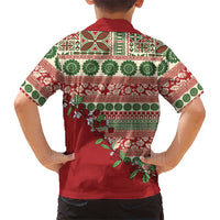 Fiji Marau na Kerisimasi Family Matching Short Sleeve Bodycon Dress and Hawaiian Shirt Red Tagimoucia Tapa Masi Tribal LT9 - Polynesian Pride
