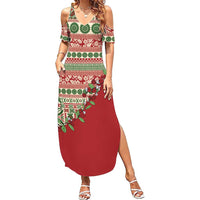 Fiji Marau na Kerisimasi Family Matching Summer Maxi Dress and Hawaiian Shirt Red Tagimoucia Tapa Masi Tribal LT9 Mom's Dress Red - Polynesian Pride