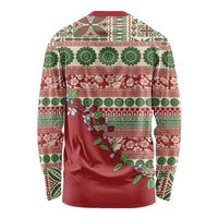 Fiji Marau na Kerisimasi Long Sleeve Shirt Red Tagimoucia Tapa Masi Tribal LT9 - Polynesian Pride