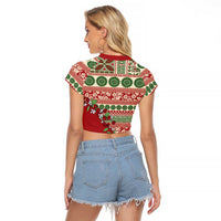 Fiji Marau na Kerisimasi Raglan Cropped T Shirt Red Tagimoucia Tapa Masi Tribal LT9 - Polynesian Pride