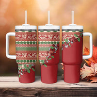 Fiji Marau na Kerisimasi Tumbler With Handle Red Tagimoucia Tapa Masi Tribal LT9 - Polynesian Pride