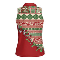Fiji Marau na Kerisimasi Women Sleeveless Polo Shirt Red Tagimoucia Tapa Masi Tribal LT9 - Polynesian Pride