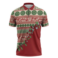 Fiji Marau na Kerisimasi Zipper Polo Shirt Red Tagimoucia Tapa Masi Tribal LT9 Red - Polynesian Pride