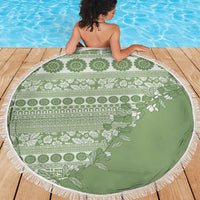 Fiji Marau na Kerisimasi Beach Blanket Sage Green Tagimoucia Tapa Masi Tribal LT9 - Polynesian Pride