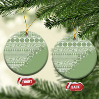 Fiji Marau na Kerisimasi Ceramic Ornament Sage Green Tagimoucia Tapa Masi Tribal LT9 Circle Green - Polynesian Pride