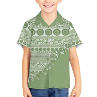 Fiji Marau na Kerisimasi Family Matching Long Sleeve Bodycon Dress and Hawaiian Shirt Sage Green Tagimoucia Tapa Masi Tribal LT9 Son's Shirt Green - Polynesian Pride