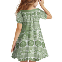 Fiji Marau na Kerisimasi Family Matching Off Shoulder Maxi Dress and Hawaiian Shirt Sage Green Tagimoucia Tapa Masi Tribal LT9 - Polynesian Pride