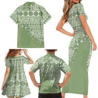 Fiji Marau na Kerisimasi Family Matching Short Sleeve Bodycon Dress and Hawaiian Shirt Sage Green Tagimoucia Tapa Masi Tribal LT9 - Polynesian Pride