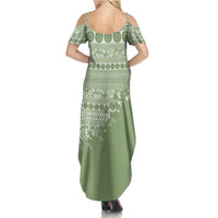 Fiji Marau na Kerisimasi Family Matching Summer Maxi Dress and Hawaiian Shirt Sage Green Tagimoucia Tapa Masi Tribal LT9 - Polynesian Pride