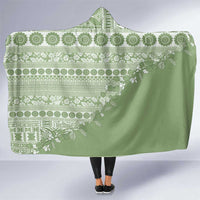 Fiji Marau na Kerisimasi Hooded Blanket Sage Green Tagimoucia Tapa Masi Tribal LT9 One Size Green - Polynesian Pride